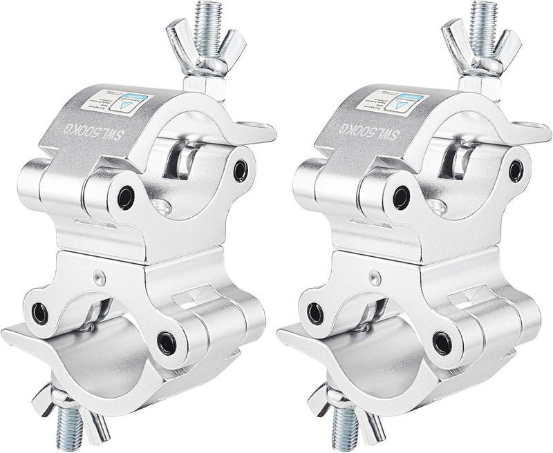 GZhumin Pro TUV Swivel Truss Clamp 2 inch, 2 Packs Heavy Duty 1100lb / 500kg Swivel Coupler 50mm Truss Clamps, Dual Head Turn As Needed Two 360 Degree Lighting Clamps, Fit truss OD 48-52mm / 2” - Image 1